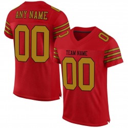 Custom Red Old Gold-Black Mesh Authentic Football Jersey