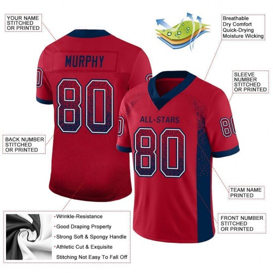 Custom Red Navy-White Mesh Drift Fashion Football Jersey