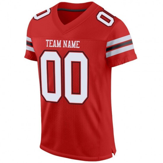 Custom Scarlet White-Black Mesh Authentic Football Jersey