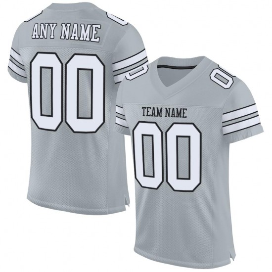 Custom Silver White-Black Mesh Authentic Football Jersey