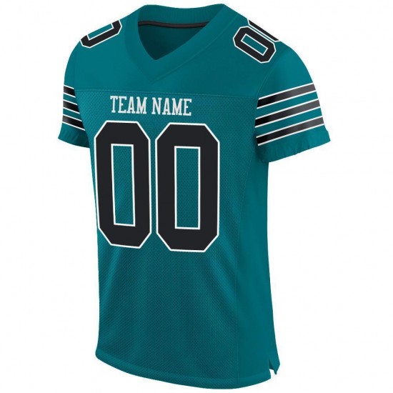 Custom Teal Black-White Mesh Authentic Football Jersey