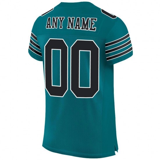 Custom Teal Black-White Mesh Authentic Football Jersey