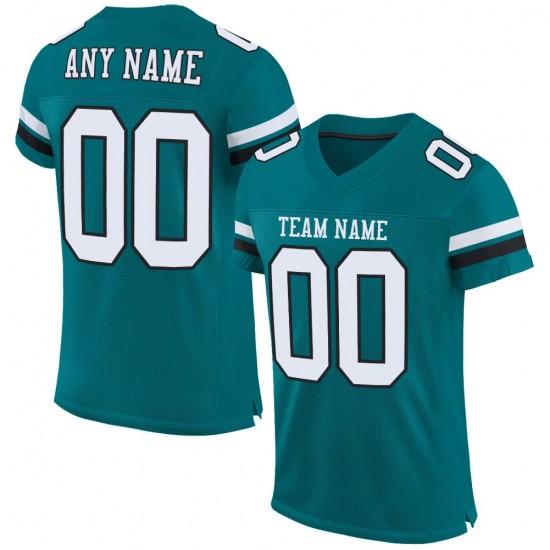 Custom Teal White-Black Mesh Authentic Football Jersey