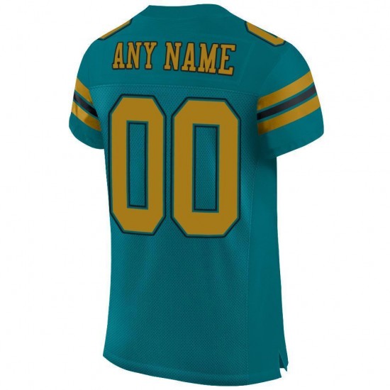 Custom Teal Old Gold-Black Mesh Authentic Football Jersey