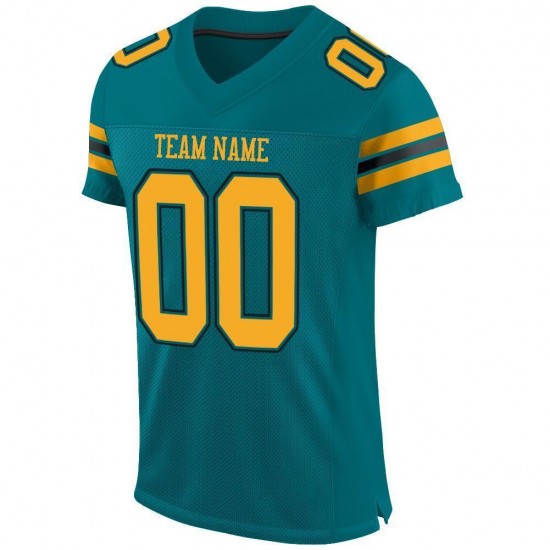 Custom Teal Gold-Black Mesh Authentic Football Jersey