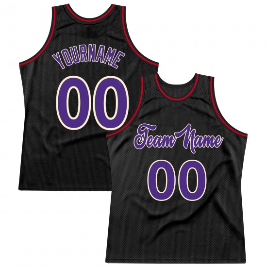 Custom Black Purple-Red Authentic Throwback Basketball Jersey