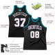 Custom Black White-Teal Authentic Throwback Basketball Jersey