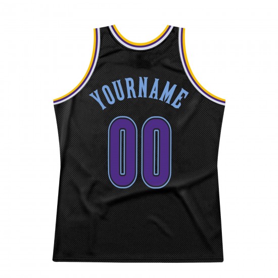 Custom Black Purple-Light Blue Authentic Throwback Basketball Jersey