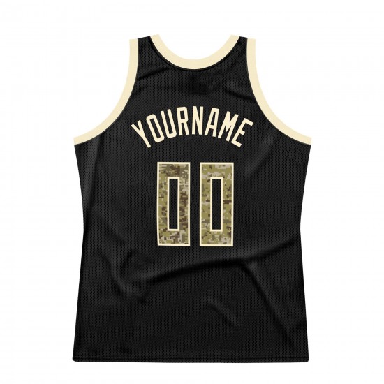 Custom Black Camo-Cream Authentic Throwback Basketball Jersey