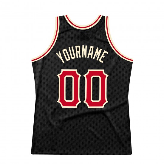 Custom Black Red-Cream Authentic Throwback Basketball Jersey