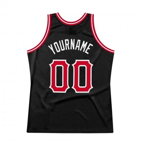 Custom Black Red-White Authentic Throwback Basketball Jersey