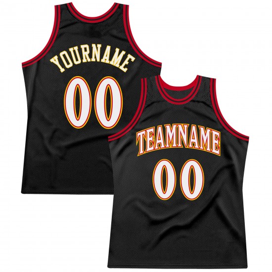 Custom Black White-Red Authentic Throwback Basketball Jersey