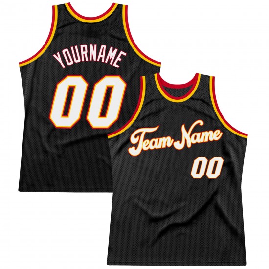 Custom Black White-Red Authentic Throwback Basketball Jersey