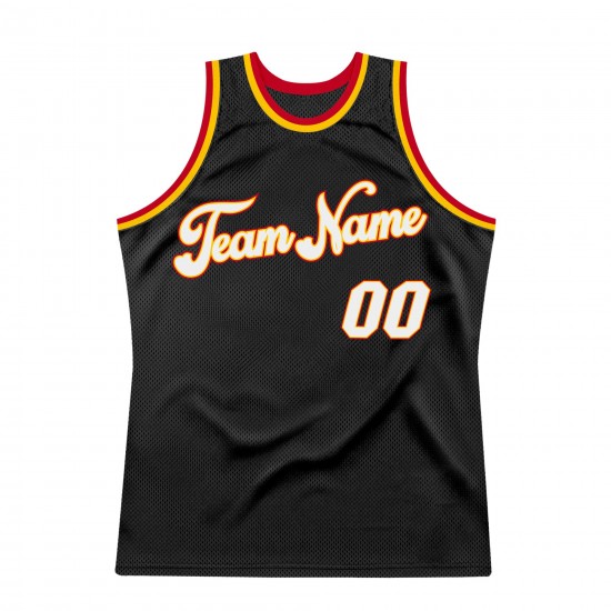 Custom Black White-Red Authentic Throwback Basketball Jersey