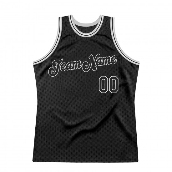 Custom Black Black-Silver Gray Authentic Throwback Basketball Jersey