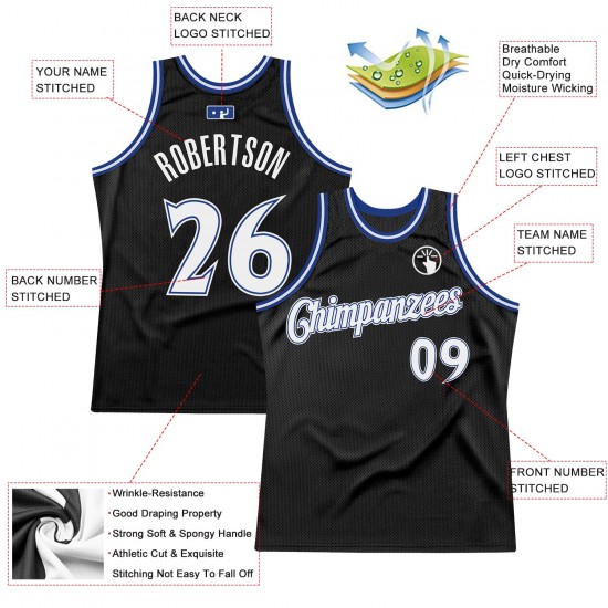 Custom Black White-Royal Authentic Throwback Basketball Jersey