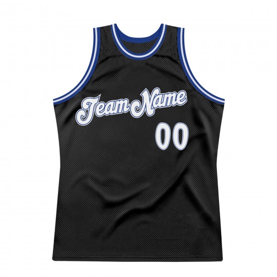 Custom Black White-Royal Authentic Throwback Basketball Jersey