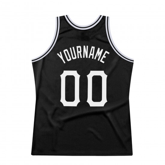 Custom Black White-Red Authentic Throwback Basketball Jersey