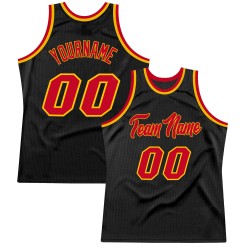 Custom Black Red-Gold Authentic Throwback Basketball Jersey