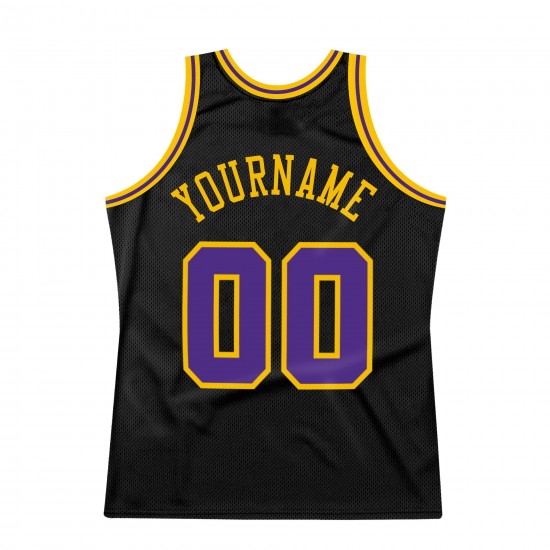 Custom Black Purple-Gold Authentic Throwback Basketball Jersey