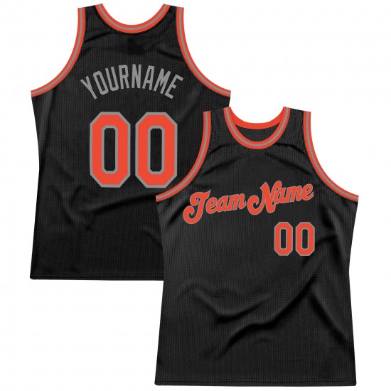 Custom Black Orange-Gray Authentic Throwback Basketball Jersey