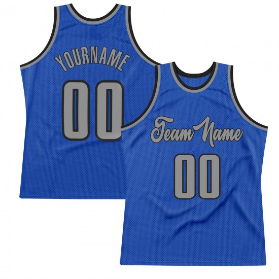 Custom Blue Silver Gray-Black Authentic Throwback Basketball Jersey