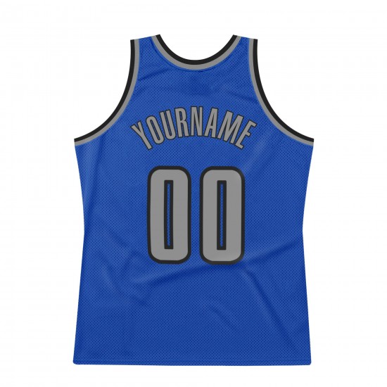 Custom Blue Silver Gray-Black Authentic Throwback Basketball Jersey