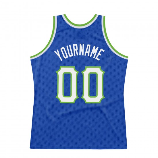 Custom Blue White-Neon Green Authentic Throwback Basketball Jersey