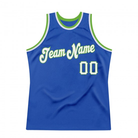 Custom Blue White-Neon Green Authentic Throwback Basketball Jersey