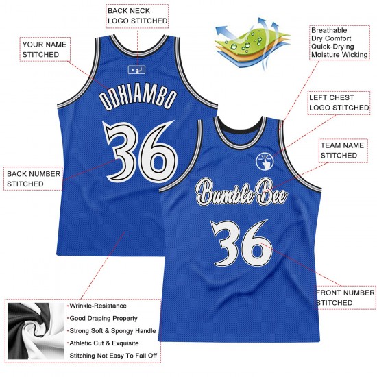 Custom Blue White-Black Authentic Throwback Basketball Jersey