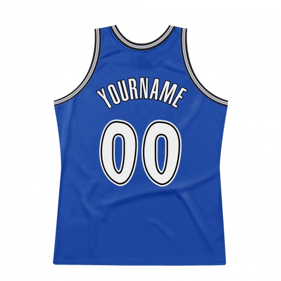 Custom Blue White-Black Authentic Throwback Basketball Jersey