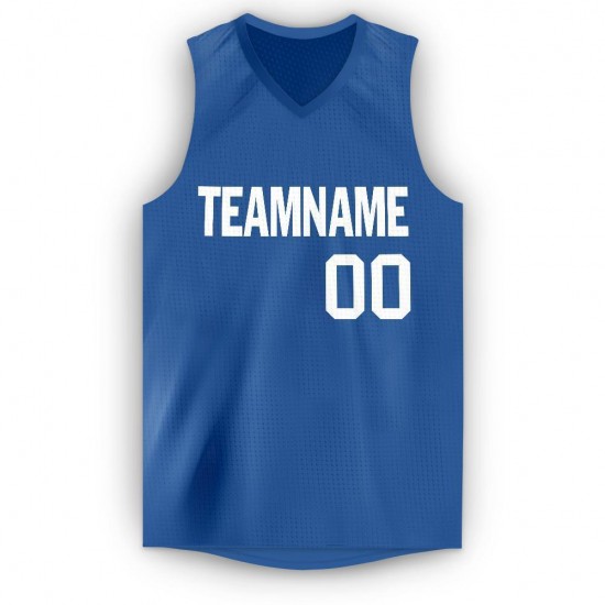 Custom Blue White V-Neck Basketball Jersey