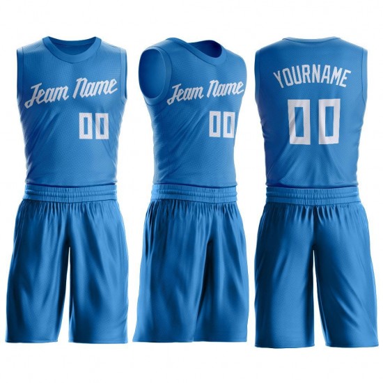 Custom Blue White Round Neck Suit Basketball Jersey