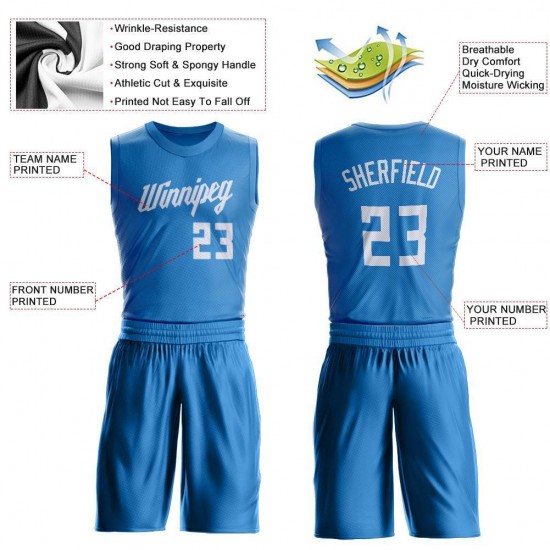 Custom Blue White Round Neck Suit Basketball Jersey