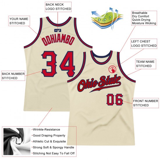 Custom Cream Red-Navy Authentic Throwback Basketball Jersey