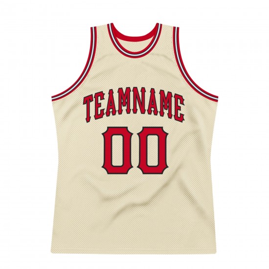 Custom Cream Red-Black Authentic Throwback Basketball Jersey