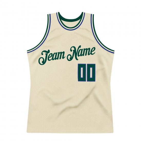 Custom Cream Hunter Green-Royal Authentic Throwback Basketball Jersey