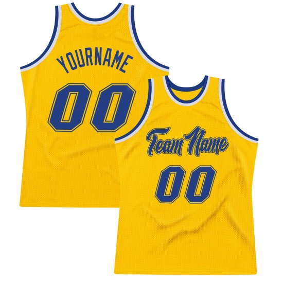 Custom Gold Royal-White Authentic Throwback Basketball Jersey