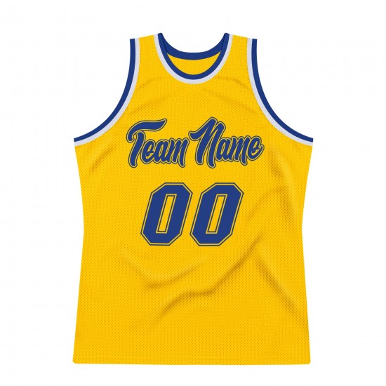 Custom Gold Royal-White Authentic Throwback Basketball Jersey