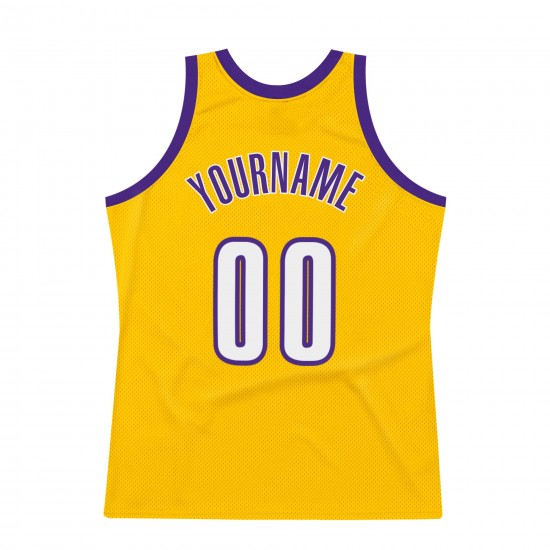 Custom Gold White-Purple Authentic Throwback Basketball Jersey