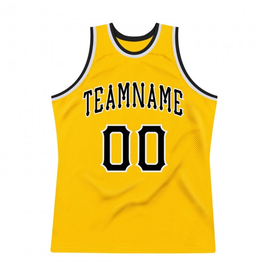 Custom Gold Black-White Authentic Throwback Basketball Jersey