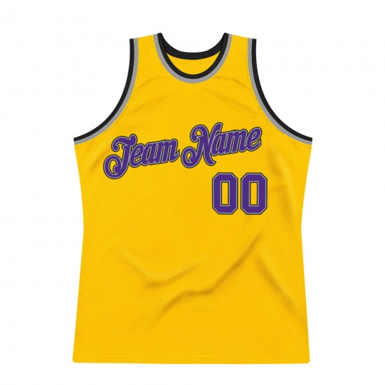 Custom Gold Purple-Silver Gray Authentic Throwback Basketball Jersey