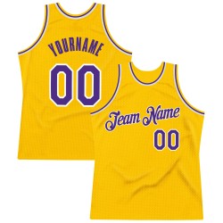 Custom Gold Purple-White Authentic Throwback Basketball Jersey