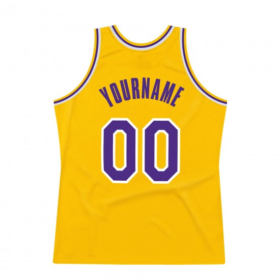 Custom Gold Purple-White Authentic Throwback Basketball Jersey