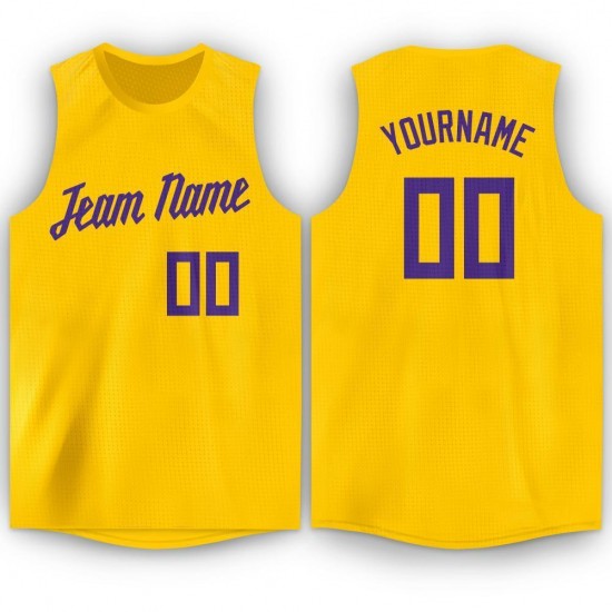 Custom Gold Purple Round Neck Basketball Jersey