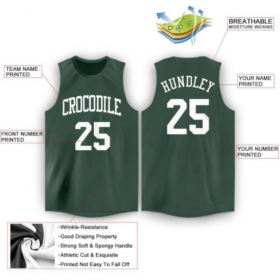 Custom Hunter Green White Round Neck Basketball Jersey