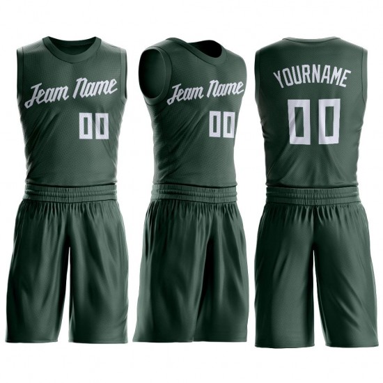 Custom Hunter Green White Round Neck Suit Basketball Jersey