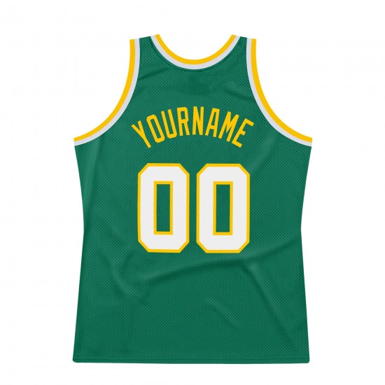 Custom Kelly Green White-Gold Authentic Throwback Basketball Jersey