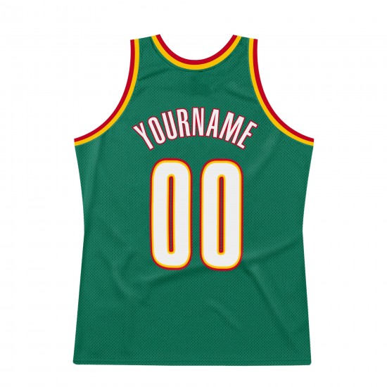 Custom Kelly Green White-Gold Authentic Throwback Basketball Jersey