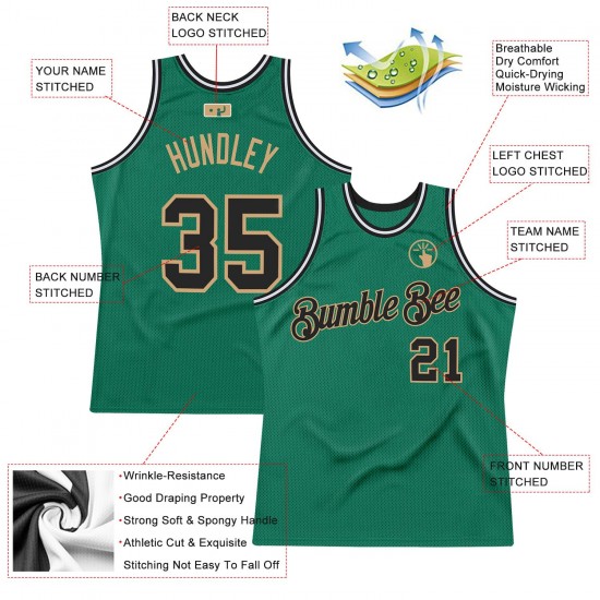 Custom Kelly Green Black-Old Gold Authentic Throwback Basketball Jersey